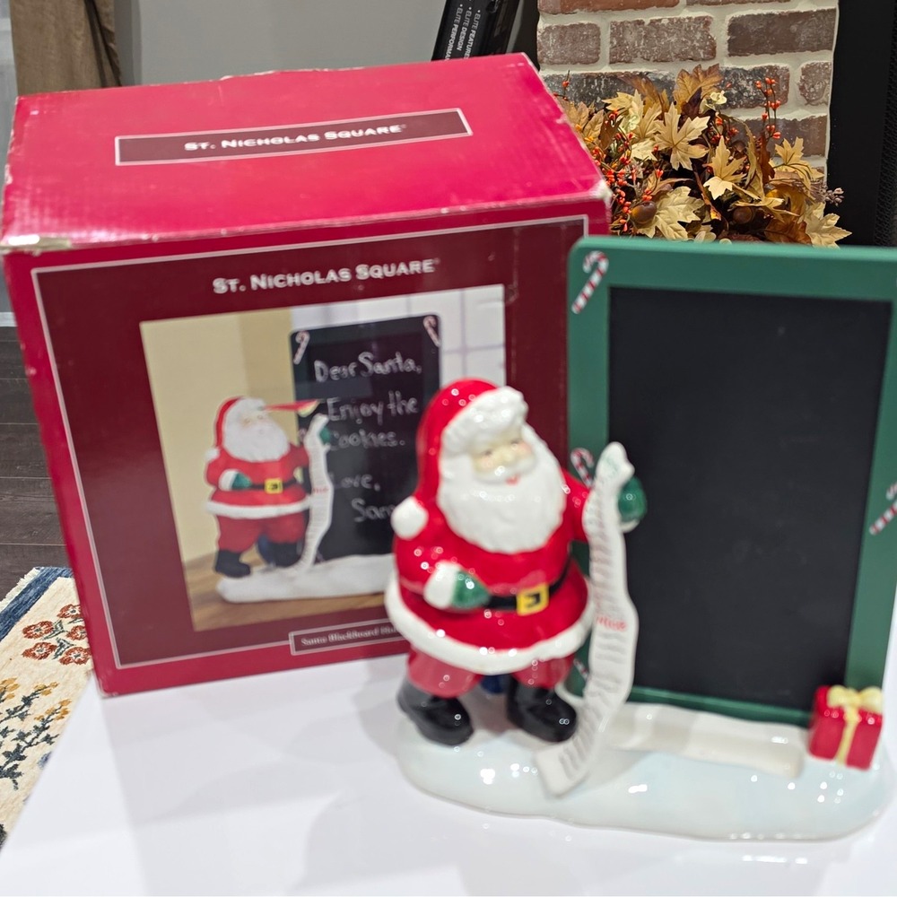 St. Nicholas Square Santa Claus Ceramic Figurine Chalkboard Message Board No pen